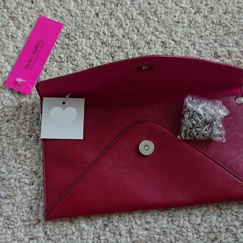 Burgundy envelope clutch with chain